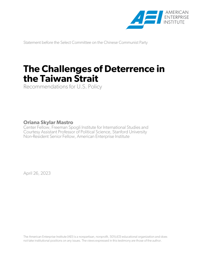 handle is hein.amenin/aeiaeox0001 and id is 1 raw text is: 
                          \\\\\ \ INSTITUTE




The Challenges  of Deterrence  in
the Taiwan  Strait



