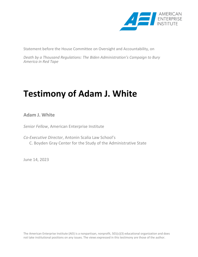 handle is hein.amenin/aeiaeqc0001 and id is 1 raw text is: 


                                AMERICAN





















Testimony  of Adam J. White























        ' .   .
     C,,) N



