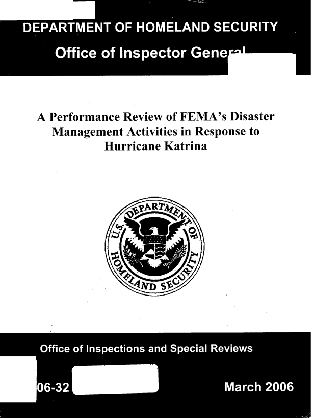 handle is hein.beal/prrvhk0001 and id is 1 raw text is: 







A Performance Review of FEMA's Disaster
  Management  Activities in Response to
           Hurricane Katrina


