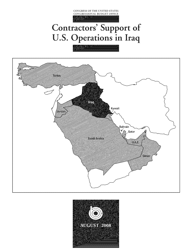 handle is hein.congrec/cbo1024 and id is 1 raw text is: CONGRESS OF THE UNITED STATES
CONGRESSIONAL BUDGET OFFICE
Contractors' Support of
U.S. Operations in Iraq

Kuwait
S/

ir7

,Qatar


