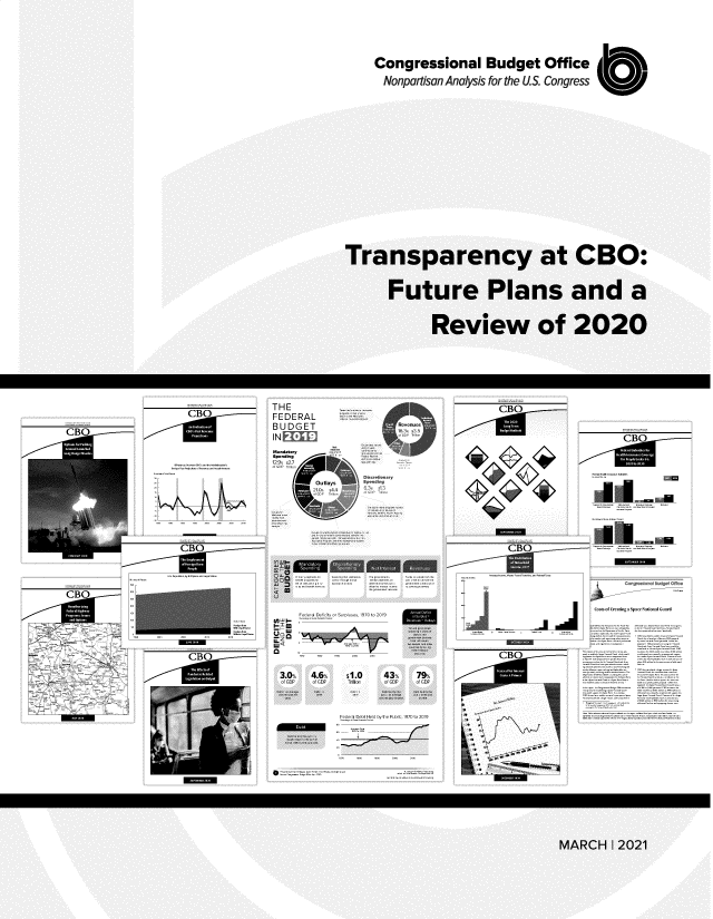 handle is hein.congrec/tyasofe0001 and id is 1 raw text is: 




   Congressional Budget Office
   Nonpartisan Analysis for the US. Congress  U1
















Transparency at CBO:


     Future Plans and a


          Review of 2020


THE
FEDERAL


CBO


                           CR0







L


                          CBO
 3.0- 4.6% $1.0 43% 79%



             I~oo fGDP ofGD


MARCH I 2021


CBO





U C ut  y BOrhm  n L  ltts


'-9,


9,-


MARCH 1 2021 01N


CBO


