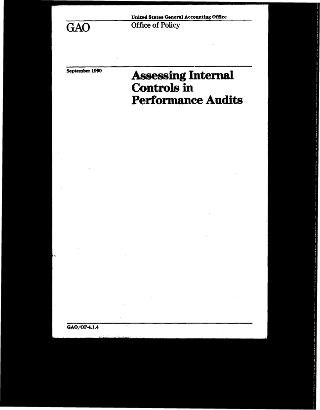 handle is hein.gao/gaobachwk0001 and id is 1 raw text is: United States General Accounting Office
Office of Policy


GAO


September 1990


Assessing Internal
Controls in
Performance Audits


GAO/OP-4. 1.4


