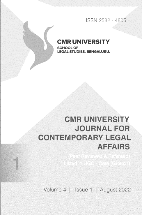 handle is hein.journals/cmrusyj4 and id is 1 raw text is: 


          ISSN 2582



CMR  UNIVERSITY
SCHOOL OF
LEGAL STUDIES, BENGALURU.


