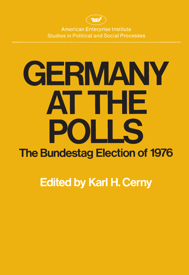 handle is hein.amenin/aeiaaji0001 and id is 1 raw text is: 





Germany   at the Polls: The Bundestag Election of 1976, edited by
Karl H. Cerny, examines the eighth national election of the Bundestag,
the major legislative organ of the German Parliament, since the estab-
lishment of the Federal Republic of Germany in 1949. An impressive
90.7 percent of the electorate turned out to give a narrow vote of
confidence to the government coalition parties, the Social Democratic
party (SPD) and the Free Democratic party (FDP). The near victory of
the opposition parties, the Christian Democratic Union (CDu) and
Christian Social Union (csu), indicates that the Germans are develop-
ing a highly competitive party system in a stable, functioning demo-
cratic political order.
     Seven German  and three U.S. scholars have contributed to this
volume. Gerhard Loewenberg  analyzes the development of the German
-arty system since World War  II. David Conradt examines the insti-
tutional framework of the German  electoral system and the implica-
tions of the 1976 election for the political system. Kurt Sontheimer,
Heino Kaack, Werner  Kaltefleiter, and Paul Noack contribute chapters
on the four major parties. Klaus Sch6nbach and Rudolf Wildenmann
discuss the impact of the four nationwide prestige newspapers on
public opinion before the election. Max Kaase traces the development
of public opinion polling in Germany after World War  II and ana-
lyzes survey findings for the 1976 campaign. In an appendix Richard
Scammon   presents statistics on recent German parliamentary elections.
    Karl H. Cerny, editor of Germany at the Polls, is professor of gov-
ernment, chairman of the Department  of Government, and chairman
of the Committee  on  Studies in German  Public and  International
Affairs at Georgetown University. He is the editor of Scandinavia at
the Polls: Recent Political Trends in Denmark, Norway, and Sweden
(1977), also published by AEI.

$4.75









        American Enterprise Institute for Public Policy Research
        1150 Seventeenth Street, N.W., Washington, D. C. 20036

                                        ISBN  978-0-8447-3310-4



                                        S11144      1    9000>
                                        780844  73310,4   11


