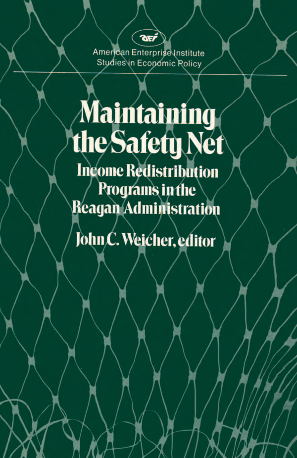 handle is hein.amenin/aeiaalt0001 and id is 1 raw text is: 










            Maintaining the Safety Net
                                                                               - I
       Income Redistribution Programs in the
                 Reagan Administration                                         z
                                                                                Z
                   JOHN  C. WEICHER,   Editor
                                                                                -1
When  President Reagan began  to change the programs that provide
income security for the poor, his policies became the subject of pas-
sionate argument. The administration asserts that it has reduced ex-
penditures and improved  the programs  while preserving a safety
net of support for those who are most in need. Program advocates
and  administration critics say that the administration's policies are         M
unfair and have made the poor suffer real hardships.
    This book assesses the budget cuts and the modifications in pro-
gram  structure. Chapters include the following:                                z
    The Safety Net after Three Years, JOHN C. WEICHER                          M
    Changing the Meaning of Welfare Reform, EDWARD D. BERKOWITZ
    Perception and Reality in Nutrition Programs, G. WILLIAM HOAGLAND
    The Unfinished Agenda in Health Policy, JACK A. MEYER

    Halfway to a Housing Allowance? JOHN C. WEICHER
    Ideology, Pragmatic Politics, and the Education Budget, DENIS P. DOYLE
      AND TERRY W. HARTLE                                                       C)
    Employment versus Training in Federal Manpower Programs,
      SEAN SULLIVAN
                                                                                CD
    The Safety Net from the Reagan Administration's Perspective,
      KENNETH W. CLARKSON
                                                                                CD
    Shredding an Already Tattered Safety Net, ToM JOE
JOHN C. WEICHER, who  has served with the President's Commission                CD
on Housing  and as chief economist at the U.S. Department of Hous-           0
ing and Urban  Development, holds the F. K. Weyerhaeuser Chair in               0v
Public Policy Research at AEI. He has written Housing: Federal Policies
and Programs and Metropolitan Housing Needs in the 1980s.
                                        US $12.00
                                           ISBN-13 98084734-
                                           ISBN-10: 0-8447-3549-3
                                                          51200



                                          97808 44735498


