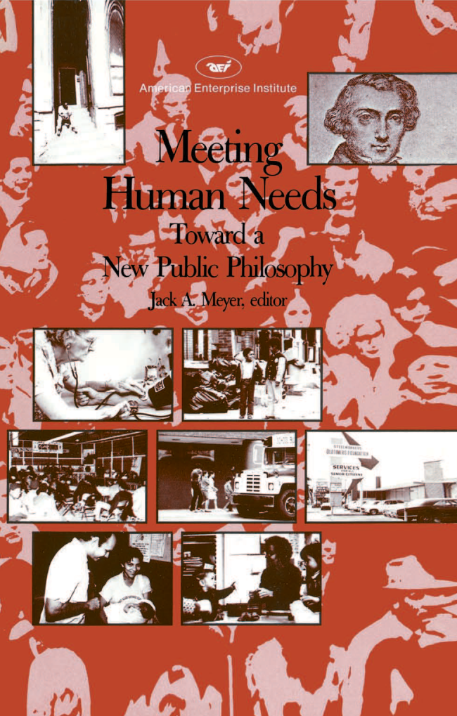 handle is hein.amenin/aeiaamd0001 and id is 1 raw text is: 










             M   eeing Human Needs

        Toward a New Public Philosophy

                 JACK  A. MEYER,   EDITOR

Joblessness, illness, crime, poor housing-in coping with prob-
lems such  as these, is there no alternative to the inflexible,
ineffective programs often imposed   by government   or the
indifference of individuals?
     The eighteen authors of this volume  see hope in other
approaches, which combine  greater participation by the private
sector with reforms in government  policy.
     Part one of the book presents the conceptual framework
for making  government  programs  more  effective and for in-
creasing private participation in meeting human  needs. Part
two describes innovative activities of businesses labor unions,
and neighborhood  groups on behalfof those in need.Part three
analyzes economic   aspects of the private sectorcs ability to
address social problems. The  concluding  part contains case
studies of private sector initiatives in the areas of youth
employment,   health, education, foster care, housing crime
prevention, and transportation.







                                        US $20.00
                                           ISBN-13: 978-0-8447-1359-5
                                           ISBN-10: 0-8447-1359-7



                                           1    1   1    52000
                                           9 780844 713595

           Arnenlan nterpuise in Aitute for PubbPohcv Re earch
           1150 Seventeenth Street, NW. Wa Ihington, IDC zo3o


