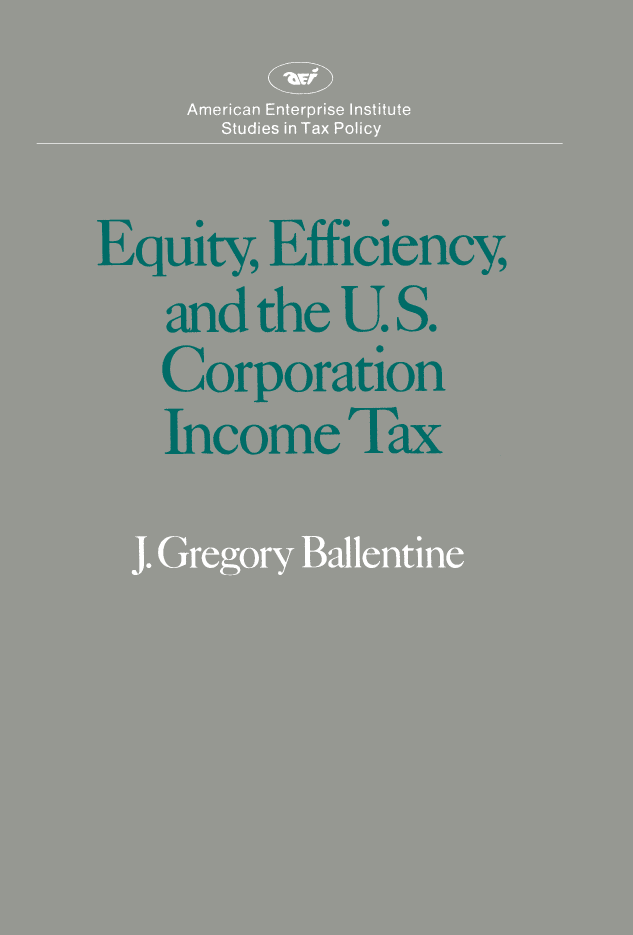 handle is hein.amenin/aeiabgu0001 and id is 1 raw text is: 








Equity, Efficiency, and the U.S. Corporation Income Tax, by P Gregory
Ballentine, examines the little-understood effects of the corporation
income tax. a mainstay of the U S. federal revenue system. Although
the ta'x legally fails on the itomes of those wh'o own corpotrate stock,
the actual burden is shared by everyone in the economy. Given the
diffusion of the burden shown in this study, it is difficult to argue that
the corporation income tax meets any well defined goals of equity,
Its effect on econonic efficiency is .so shown to be undesirable.
it distorts the allocation of capital in our economy away from U1s most
productive uses, causing a waste of capital; by reducing investment
below an efficient level, it causes a capital shortage. Although all taxes
induce some inefficiency in the econony, the corporate tax is shown
to be the most inefficient of the major taxes. The value of the efficiency
lost may, in fact, be equivalent to as much as half the revenue raised
by the tax.
     J Gregory Bailentine received his Ph.D. from Rice University in
1974. His major field of study has been the economics of taxation.
This book was written while he was associate professor of econornics
at Wayne State University. He is currently a member of the eco-
nomics faculty at the University of Floridao


ISBN 0-8447- ]3366-0











                                          US $12.00
                                             ISBN-13: 978-0-8447-3366-1
                                             ISBN-10 0-8447-3366-0

                                                     1~5 1200

                                           9 780844 733661


 f---,, American Enteiprise Irtstitute for Public Policy Research
 -------1150 Seventeenth Street N.W., Washington. DC. 20036


