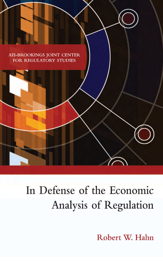 handle is hein.amenin/aeiabll0001 and id is 1 raw text is: 












    In Defense of the Economic


         Analysis of Regulation


                    Robert W. Hahn



Several scholars are highly skeptical of the use of cost-benefit analysis
and other economic tools in regulatory decision making. Recently, these
critics have focused on debunking economic summaries of regulatory
activity, sometimes referred to as regulatory scorecards. The critics gen-
erally support less quantitative economic analysis of regulations.
   This monograph addresses the analytical concerns raised by the crit-
ics. It makes four points: First, summary measures of the impact of reg-
ulations have made important contributions to our understanding of the
regulatory process, a point often overlooked by the critics; second, many
of the critics' concerns could be addressed by making refinements to
scorecards rather than wholly rejecting them as an analytical tool; third,
some of the suggestions made by the critics are legitimate, but many are
not; and finally, the solution to legitimate concerns raised by the critics
is not to eliminate quantitative economic analysis but to gain a deeper
understanding of its strengths and weaknesses and to use it wisely.


Robert W Hahn is cofounder and executive director of the AEI-
Brookings Joint Center for Regulatory Studies and a resident scholar
at the American Enterprise Institute.


AMERICAN ENTERPRISE INSTITUTE
FOR PUBLIC POLICY RESEARCH
1150 Seventeenth Street, N.W.
Washington, D.C. 20036
THE BROOKINGS INSTITUTION
1775 Massachusetts Avenue, N.W.
Washington, D.C. 20036


BUSINESS/ECONOMICS $20.00
......................................................
   ISBN 084477186-4
                52 000


In Defense of the Economic


              Analysis of Regulation






                                       Robert W. Hahn


