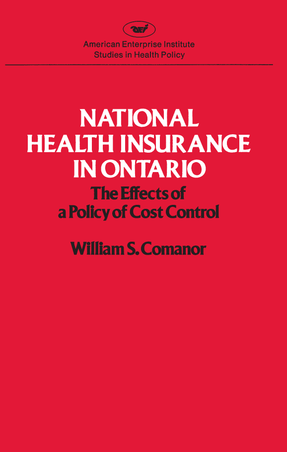 handle is hein.amenin/aeiabrx0001 and id is 1 raw text is: 







National Health Insurance in Ontario: The Effects of a Policy of Cost
Control, by William S. Comanor, examines the implications for the
United States of Ontario's experience with national health insurance.
Health care expenditures in Ontario, Canada's most populous prov-
ince, have increased sharply since the adoption of national health
insurance in 1969. To reduce costs, the Ontario government adopted
a policy limiting the supply of physicians and of hospital beds. Ex-
amining the presumption underlying this policy, the author finds
that the number of physician specialists has a much larger impact on
the volume of physician and hospital services utilized than has the
number of general practitioners.
    The author contends that Ontario's adoption of a national in-
surance plan that removed all financial constraints on demand led
inexorably to government control of both the extent and character of
medical care-a model that should not be followed in the United
States.
    William S. Comanor is professor of economics at the University
of California at Santa Barbara. On leave from this position, he cur-
rently serves as the director of the Bureau of Economics at the Federal
Trade Commission.



















                                              US $12.00


ISBN-13: 978-0-8447-3379-1
ISBN 10: 0-8447-3379-2



S   11200
9 780844. 70791


