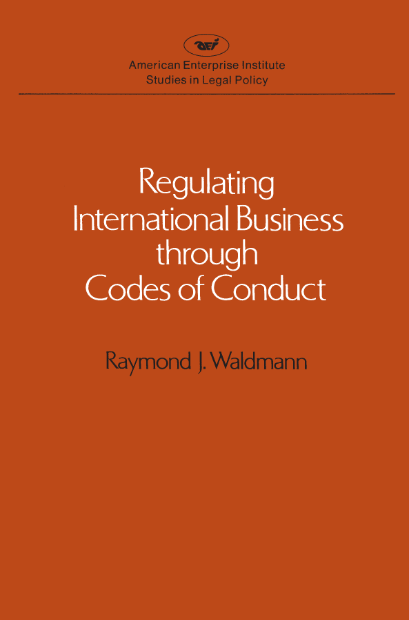 handle is hein.amenin/aeiabxo0001 and id is 1 raw text is: 







Regulating International Business through Codes of Conduct, by Ray-
mond J. Waldmann, examines a relatively new phenomenon-inter-
national codes of regulations for multinational enterprises and inter-
national business transactions. These codes have become a focal point
in the North-South dialogue, between the less developed countries
and the economically developed world of Europe, North America, and
Japan.
     Waldmann describes two completed international agreements-
the Andean Investment Code and the Organization for Economic
Cooperation and Development (OECD) code for multinational enter-
prises-which serve as precursors of three major proposed codes.
     The Code of Conduct for Liner Conferences represents a victory
for the less developed countries in the United Nations Conference on
Trade and Development (UNCTAD) that would significantly affect all
shipping lines in a trade. The UNCTAD Code of Conduct on the
Transfer of Technology is based on concepts hostile to the West, to
multinational corporations, and to technology transferors. And the
ideas contained in the UN-sponsored Code of Conduct for Trans-
national Corporations are so sweeping that it could not be enforced
and might deter the growth of the world economy. Nevertheless, the
author sees the code negotiation process as a significant development
holding some promise for an increasingly interdependent world.
     The study includes three appendixes: OECD Declaration on
International Investment and Multinational Enterprises; Draft Codes
of Conduct on the Transfer of Technology Proposed by the Group of
Seventy-Seven and by Group B; and Annotated Outline for a UN
Code of Conduct.
     Raymond J. Waldmann is an attorney in private practice in
Washington, D.C. He was formerly staff assistant to the President
and deputy assistant secretary of state for economic and business
affairs, heading the U.S. delegations to over thirty negotiations, in-
cluding those on the Liner and Technology codes.







                                              US $12.00
                                                 ISBN-13: 978-0-8447-3424 8
                                                 ISBN-10: 0-8447-3424-1
                                                                S1200



                                                9 -780844 734248


