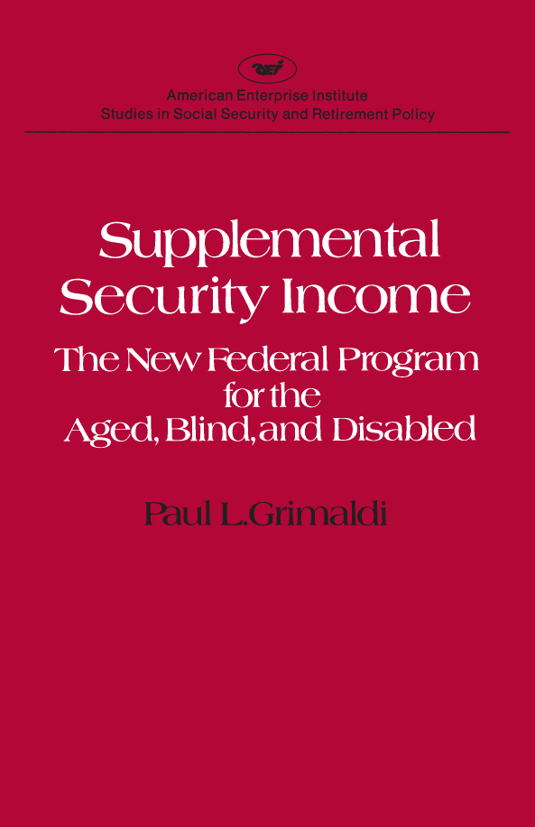handle is hein.amenin/aeiacjs0001 and id is 1 raw text is: 






Supplemental  Security Income: The  New   Federal Program  for the
Aged, Blind, and Disabled, by  Paul L. Grimaldi, evaluates the first
three years of  the Supplemental  Security Income  (SSI) program,
1974-1977.  Its initial effect was to raise welfare payments and to
reduce the number of aged, blind, and disabled persons with incomes
below the poverty line. In the longer term, the SSI program has made
the minimum   social security benefit no longer necessary as an anti-
poverty measure.
     SSI replaced the myriad state-operated welfare programs with a
uniform  nationwide  program  administered by  the Social Security
Administration. In a majority of cases, the federally financed benefits
replaced state welfare payments, providing state governments  with
fiscal relief from mushrooming welfare costs. In twelve states, how-
ever, including some of the largest, state welfare expenditures for the
aged, blind, and disabled were  larger after the SSI program  was
implemented  than before. And  contrary to expectations, federal ad-
ministration of the program has resulted in a payment error rate com-
parable to that of the earlier state-administered programs-affecting
approximately one-fourth of all SSI claims.
     Paul L. Grimaldi  is associate professor of economics  at the
W.  Paul Stillman School of Business, Seton Hall University, South
Orange, New  Jersey.



















        American Enterprise Institute for Public Policy Research
        1150 Seventeenth Street, N.W., Washington, D.C. 20036

                                         ISBN 978-0-8447-3356-2



                                         |1|| |I1         90000>
                                         780844  733562     I  I


