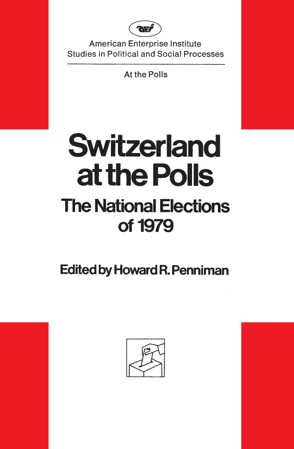 handle is hein.amenin/aeiacjt0001 and id is 1 raw text is: 








Switzerland at the Polls: The National Elections of 1979, edited by
Howard  R. Penniman, discusses an election conducted with remark-
able tranquillity even though critical national issues were to be
decided. At stake were all of the two hundred seats of the lower
house and most of the forty-six seats of the upper house of the Swiss
legislature. In his introductory chapter, George A. Codding, Jr.,
delves into the background of Swiss political institutions. Switzer-
land's political parties are discussed in a chapter written by Erich
Grtiner and Kenneth J. Pitterle. Henry H. Kerr examines Swiss elec-
toral politics; Dusan Sidjanski addresses voter turnout and stability;
Margaret Inglehart writes about the role of women in Swiss politics.
In the concluding chapter, Jfirg Steiner examines the general charac-
teristics of the current Swiss political system. Detailed returns of the
1975  and 1979 elections have been compiled in an appendix  by
Richard Scammon.
    Howard  R. Penniman, general editor of the At the Polls series,
is codirector of studies in political and social processes at the American
Enterprise Institute, and an election consultant to the American
Broadcasting Company.  He  has served as an official observer of
elections in countries in Africa, Asia, and Central America.


US $12.00


CA

-q
N



z







0
C-





r


0.


0
0.



(D


        American Enterprise Institute
  Studies  in Political and Social  Processes

                  At the Polls









  Switzerland



     at the Polls


The National Elections

                 of   1979




Edited by Howard R. Penniman


ISBN-13: 978-0-847-3485-9
ISBN-10: 0-8447-3485-3
               51200



9 780844 734859


