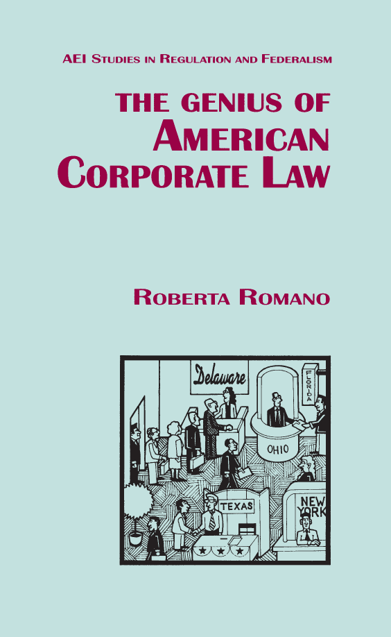 handle is hein.amenin/aeiacnp0001 and id is 1 raw text is: 






The   Genius   of American Corporate Law
Roberta  Romano

THE GENIUS OF AMERICAN CORPORATE LAW is a superb work that builds on and furthers
our understanding of the relationship of law and markets to corporate perfor-
mance. It is a major event in an intellectual revolution in which Roberta Romano's
place is both important and secure.
                                From the Foreword by Judge Ralph K. Winter,
                                U.S. Court of Appeals for the Second Circuit


The genius of American corporate law, according to the author, lies in its federal
organization. State competition for revenues from corporate charters has
produced a system that, for the most part, benefits investors.
Because the small state of Delaware leads the others by far as an incorporation
state, concern has arisen that managers choose it because it benefits them at the
expense of others. To resolve this issue, the author examines the structure of the
corporate charter market, the impact of takeover regulation and federal securi-
ties laws, and the spreading criminalization of corporate duties. She also
compares the U.S. system with the federal systems of Canada and the European
Community.
After reviewing the classic debate over the benefits of state competition for
incorporation versus a national corporate code, this study concludes that, though
state laws are imperfect, national regulation is unlikely to result in a better public
policy instrument.

A careful and incisive look at the structure of American corporate law that can
only be characterized as brilliant. Romano masterfully combines thoughtful
economic analysis with a wealth of interesting empirical insights to produce an
astonishing number of important policy insights.... A 'must read' by anyone
studying corporate law, securities regulation, comparative company law or
federalism.
                        Jonathan R. Macey, J. DuPratt White Professor of Law,
                                                     Cornell Law School


Roberta Romano is Allen Duffy/Class of 1960 Professor of Law at Yale Law School.

                                            US $9.75


The AEl Press
Publisher for the American Enterprise Institute
1150 17th St., N.W., Washington, D.C. 20036


rm
z

C





C


AEI STUDIES IN REGULATION AND FEDERALISM



            THE GENIUS OF


                    AMERICAN


CORPORATE LAW


0
I,,
-~1

0

z
0


ISBN-13  978-0-8447-383b-9
ISBN-10: 0-8447-3836-0
                150975



9 780844 738369


            OI



TEXAS            NEW


ROBERTA ROMANO


