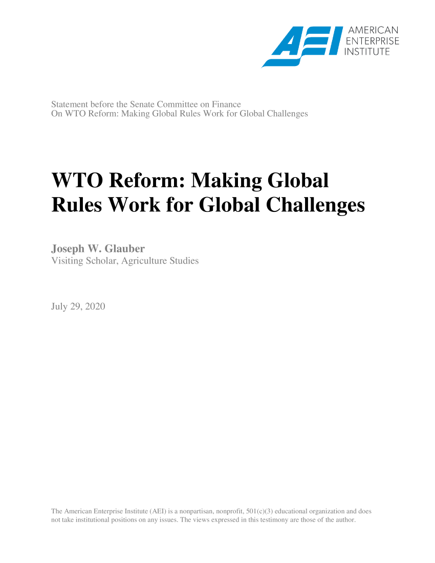 handle is hein.amenin/aeiadco0001 and id is 1 raw text is: 


                    4I 0L NOAUSE











WTO Reform: Making Global

Rules Work for Global Challenges


,,h,.- --epI h-  ,  W . G  l  nu, ..e











       N.1


