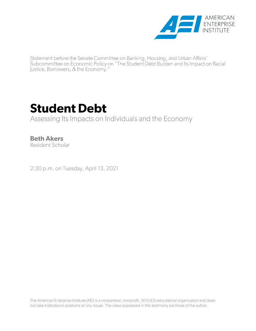 handle is hein.amenin/aeiadue0001 and id is 1 raw text is: )  '~  NP .RPHSE
Student Debt
~1cttz
..y h  Akers '
, :N         N


