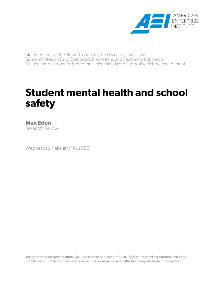 handle is hein.amenin/aeiaegb0001 and id is 1 raw text is: Student mental health and school
safety
a Eden


