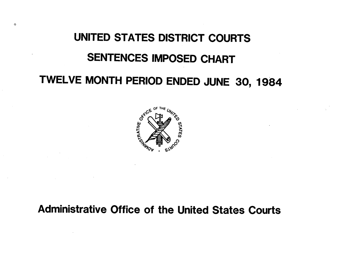 handle is hein.congcourts/usdcs0005 and id is 1 raw text is: 
0


UNITED STATES DISTRICT COURTS
  SENTENCES  IMPOSED CHART


TWELVE  MONTH PERIOD ENDED  JUNE


30,


1984


Administrative Office of the United States Courts


