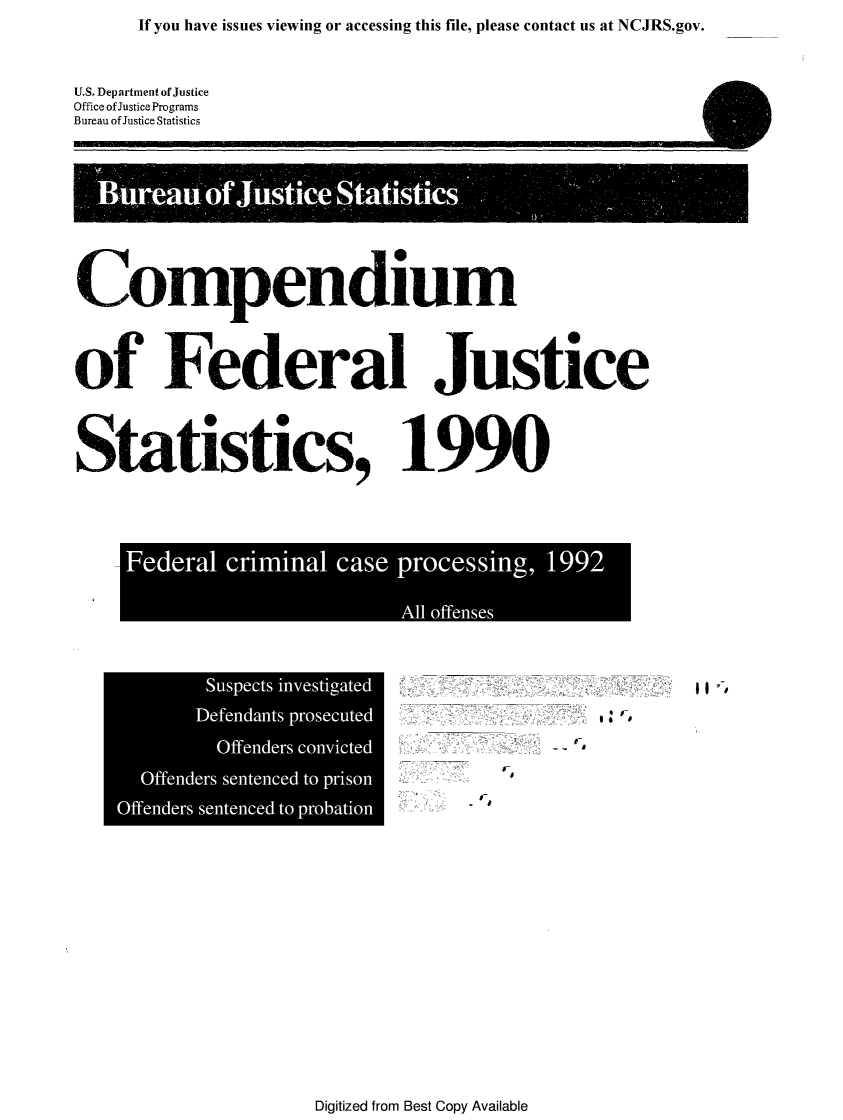 handle is hein.death/cfjs0006 and id is 1 raw text is: If you have issues viewing or accessing this file, please contact us at NCJRS.gov.

U.S. Department of Justice
Office of Justice Programs
Bureau of Justice Statistics

Compendium
of Federal Justice
Statistics, 1990

Fedra crmia cas procssig 1992
Al offense

II,-,
'I
S. I
I-
I
I
I
I-
I

Digitized from Best Copy Available

Oeff en er  conv! ll 19icted
Ol~ffener setne toJ~  pr  lIIison,


