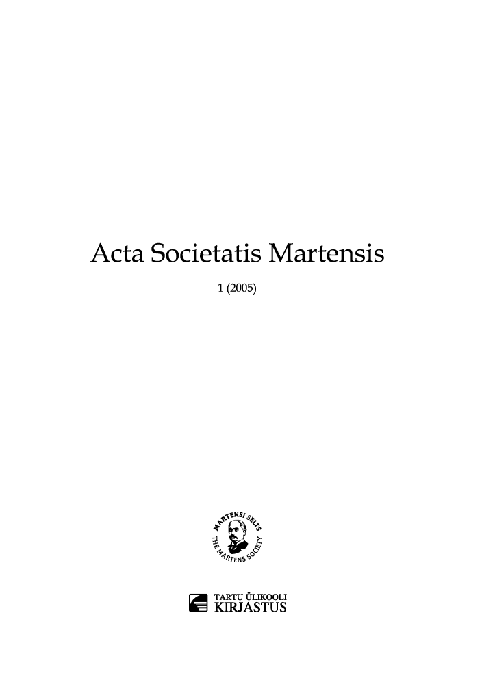 handle is hein.journals/actsoma1 and id is 1 raw text is: 














Acta Societatis Martensis

              1 (2005)














              ENr.


TARTU ULIKOOLI
KIRJASTUS


