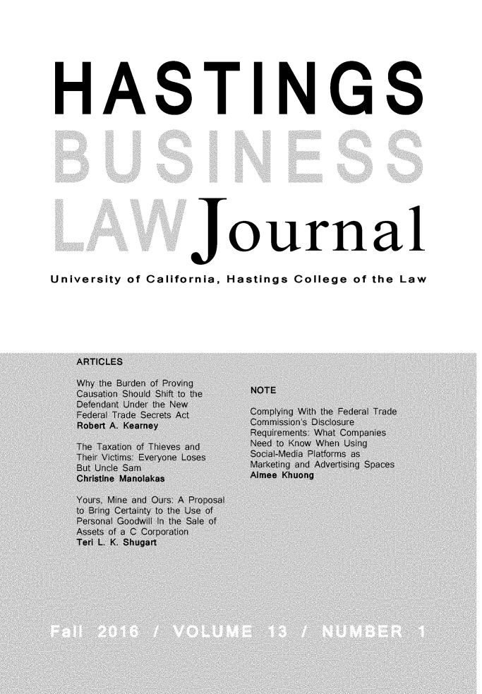 handle is hein.journals/hbuslj13 and id is 1 raw text is: HASTINGS

         journal
University of California, Hastings College of the Law


