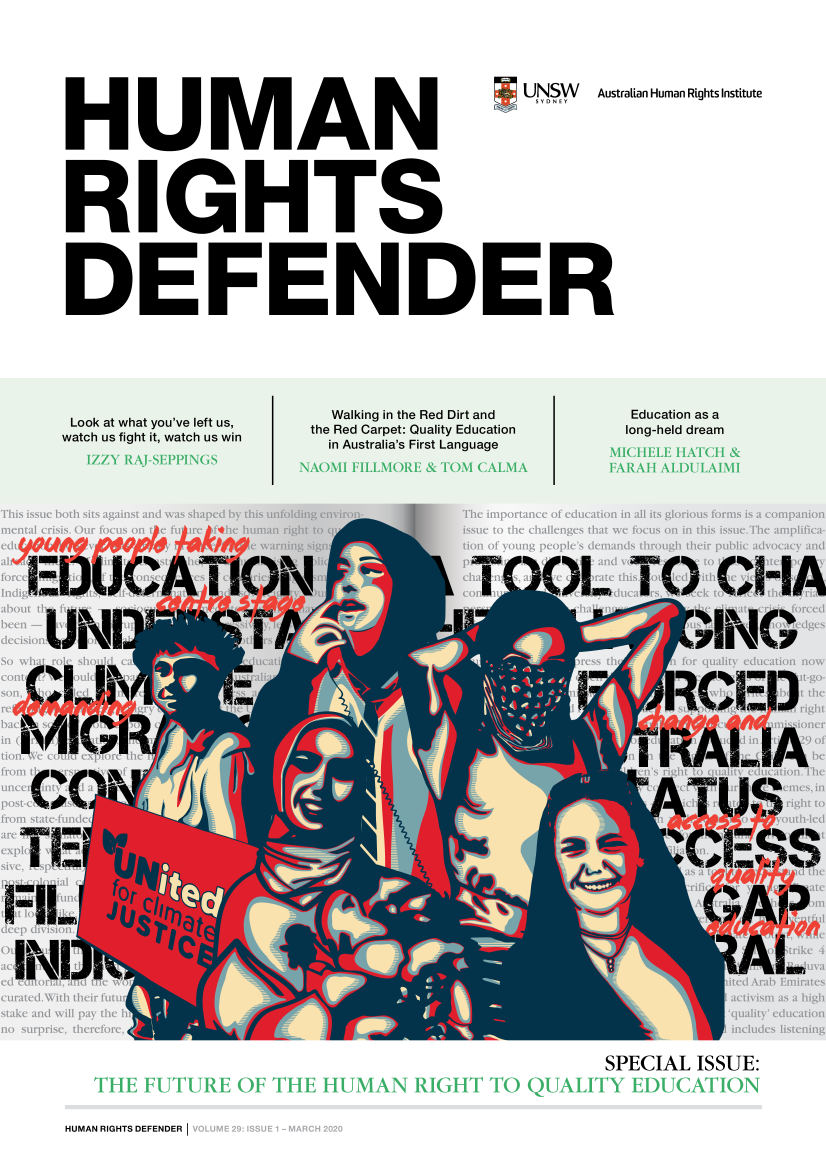 handle is hein.journals/hurighdef29 and id is 1 raw text is: 
HUMAN
RIGHTS
DEFEND


UNSW


Australian Human Rights Institute


ER


SPECIAL ISSUE:


HUMAN RIGHTS DEFENDER



