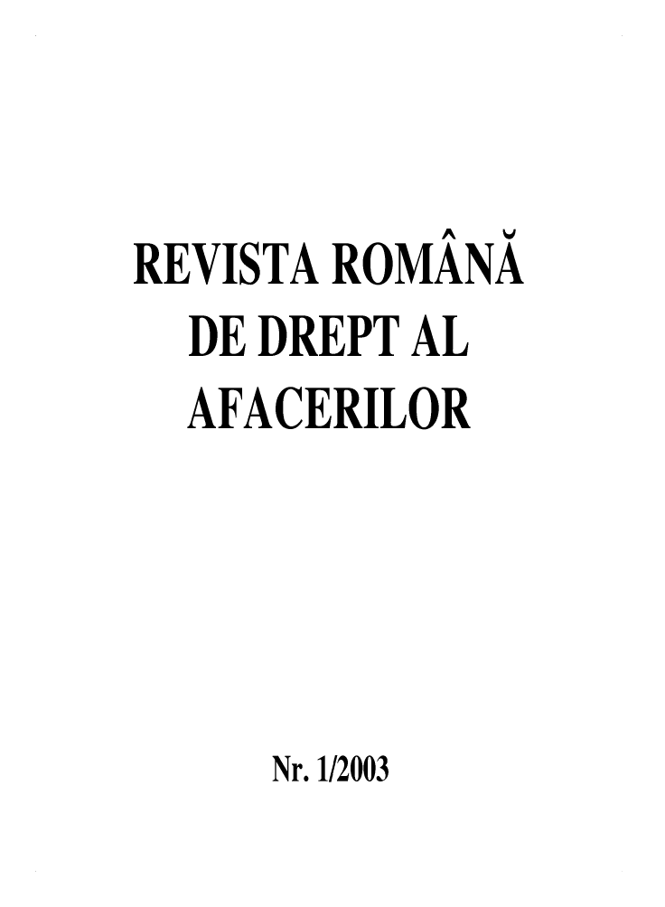 handle is hein.journals/ririinesana2003 and id is 1 raw text is: 


REVISTA ROMÁNÁ
  DE DREPT AL
  AFACERILOR





     Nr. 1/2003


