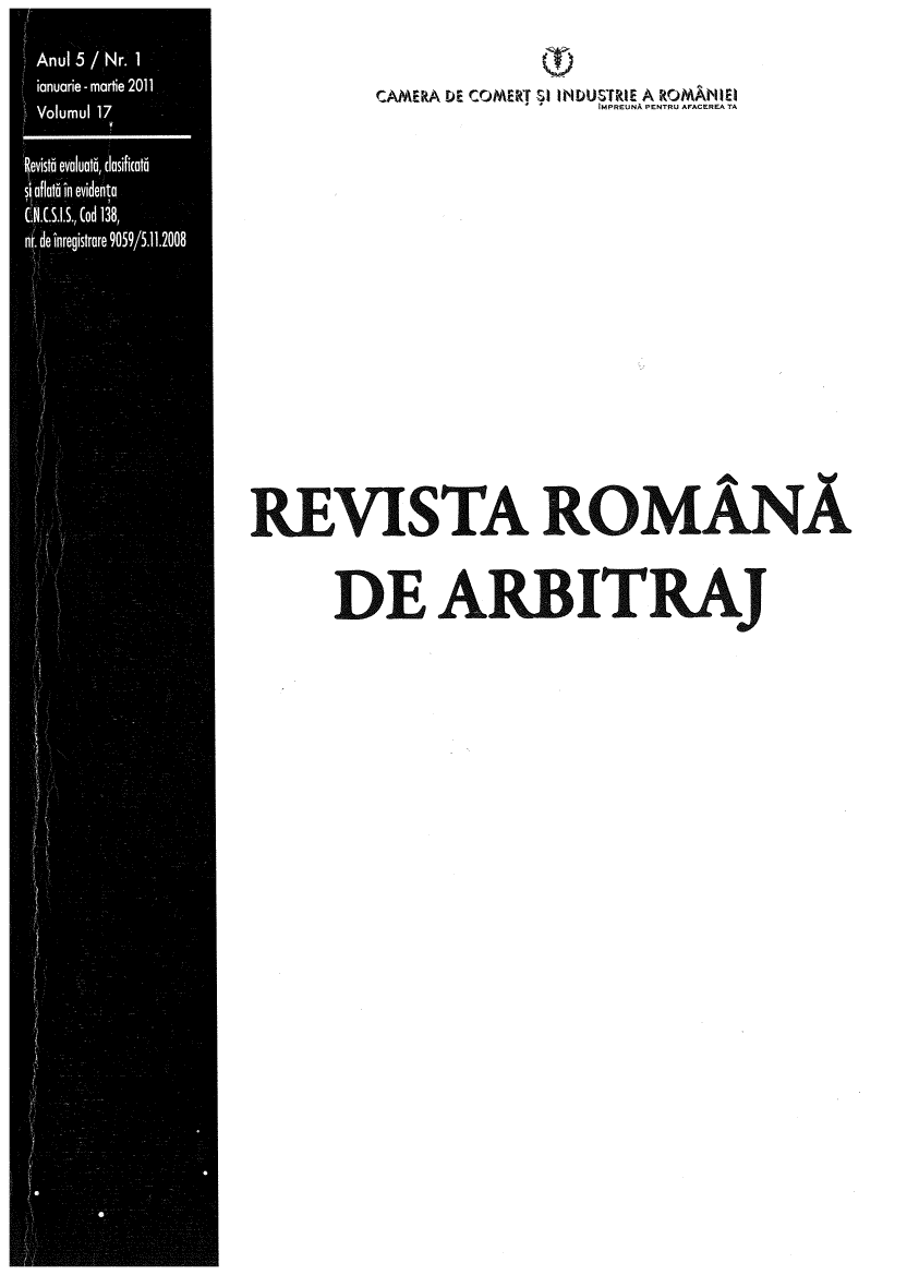 handle is hein.journals/romabj5 and id is 1 raw text is:           0
    MERA DE CONEY i witOrRIE A kO mki l






REVISTA   ROMANA
   DE  ARBITRAJ



