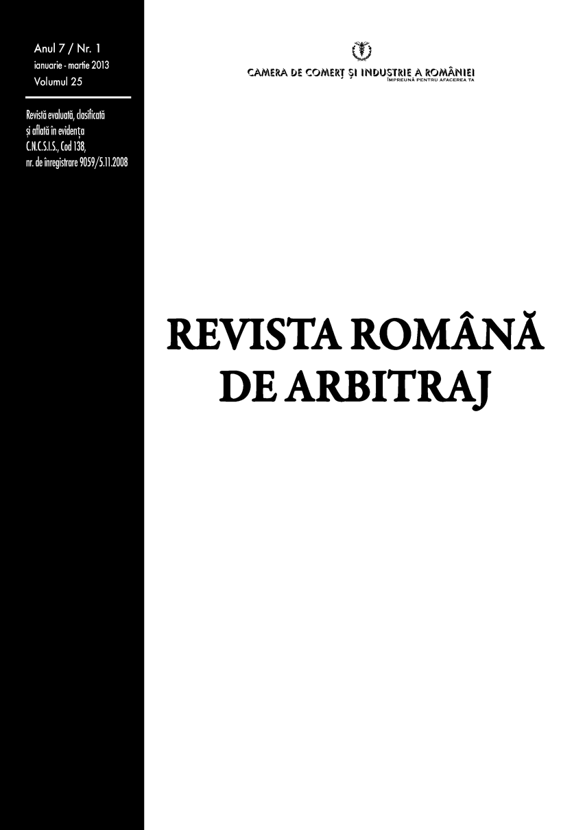 handle is hein.journals/romabj7 and id is 1 raw text is:     CAMERA  ECSERN  UPENTRU   A  ARO AIEA





REVISTA   ROMANA
   DE ARBITRAJ


