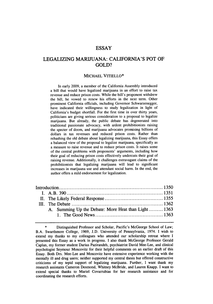 Argumentative Essay: Legalization Of Marijuana | Researchomatic