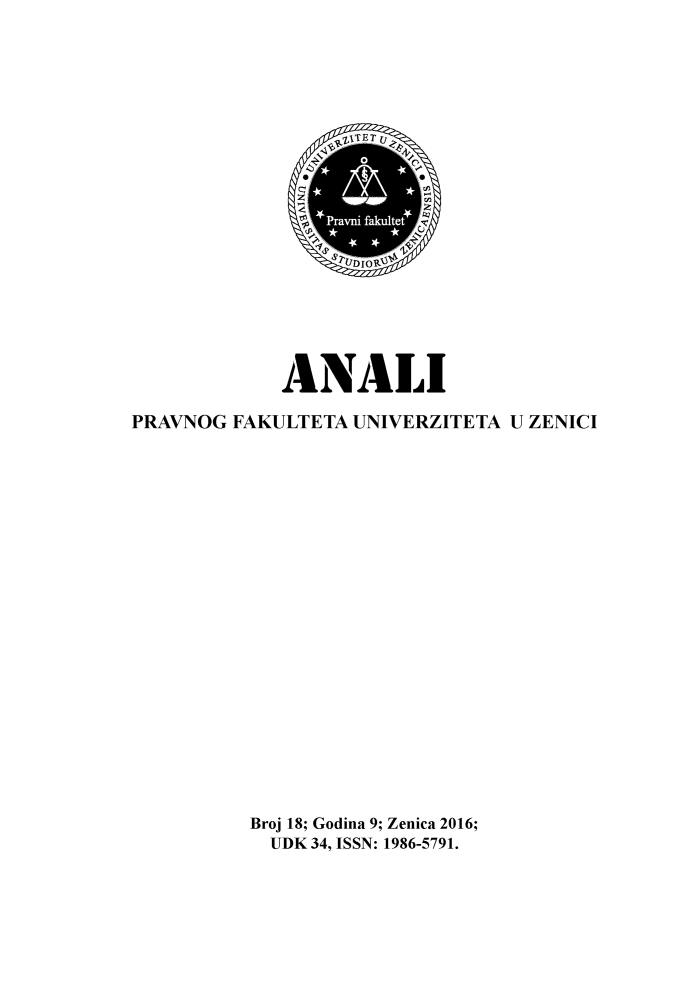 handle is hein.journals/zenici17 and id is 1 raw text is: 



















            ANALI

PRAVNOG FAKULTETA UNIVERZITETA U ZENICI




















          Broj 18; Godina 9; Zenica 2016;
          UDK  34, ISSN: 1986-5791.


