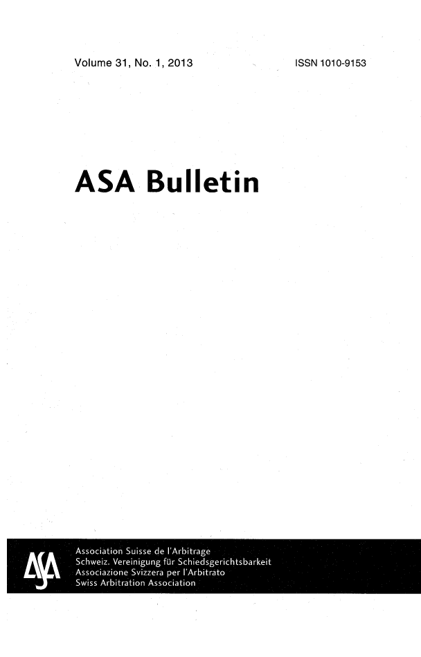 handle is hein.kluwer/asab0031 and id is 1 raw text is: Volume 31, No. 1,2013

ISSN 1010-9153

ASA Bulletin


