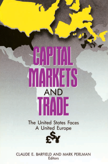 handle is hein.amenin/aeiaaff0001 and id is 1 raw text is: 











         Capital Markets and Trade
     The United States Faces a United Europe
        Claude E. Barfield and Mark Perlman, Editors


Trade and investment flows between the United States and the
European Community provide the binding cement for the most
important economic partnership among advanced industrial
economies. This volume analyzes in substantial detail the im-
plications of European integration-both the opportunities and
the challenges-for the United States and other major trade
and financial powers. Europe's decisions regarding its place
and responsibility will be crucial to the future of international
economic and financial institutions and policies.

This volume includes Brian Hindley, The Future of the Inter-       C
national Trading System; Masaru Yoshitomi, External Trade0-'
Implications of Europe 1992 for Japan; Raymond J. Ahearn
and Anne Dibble, The Role of the Asian NICs in the 1990s;
Anthony Saunders, German Banking and Monetary Policy;                                                        A   N     D
Ingo Walter, European Financial Integration and Its Implica-
tions for the United States; and G. K. Shaw, Fiscal Harmoni-
zation in the European Community.

This is a companion volume to Political Power and Social Change;
Industry, Services, and Agriculture; and Reshaping Western Secur-
ity.

                                                                                                    The United States Faces
THE AEI PRESS
Publisher for the American Enterprise Institute
1150 17th Street, N.W., Washington, D.C. 20036                       AEI

                                     US $25.00                    CLAUDE E.
                                       ISBN-13 : 978-0-8447-3752-2                                              F
                                       ISBN-10: 0-8447-3752-6 2500A       D

                                                                   PERLMAN                 CLAUDE E. BARFIELD AND MARK PERLMAN

                                      9 780844 737522Editors                                                      Editors



