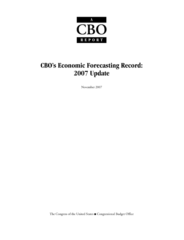 handle is hein.congrec/cbo0986 and id is 1 raw text is: CBO

CBO's Economic Forecasting Record:
2007 Update
November 2007

The Congress of the United States m Congressional Budget Office


