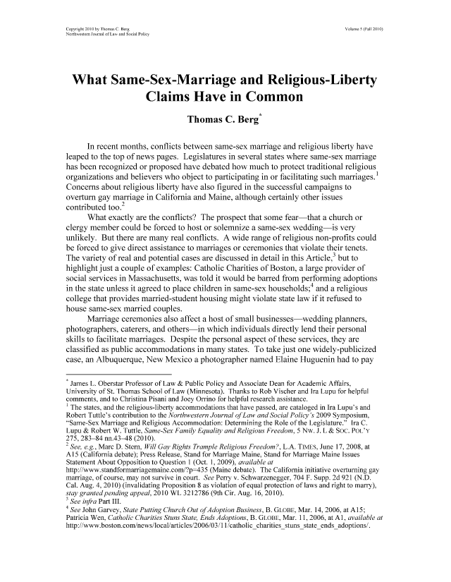 What Same Sex Marriage And Religious Liberty Claims Have