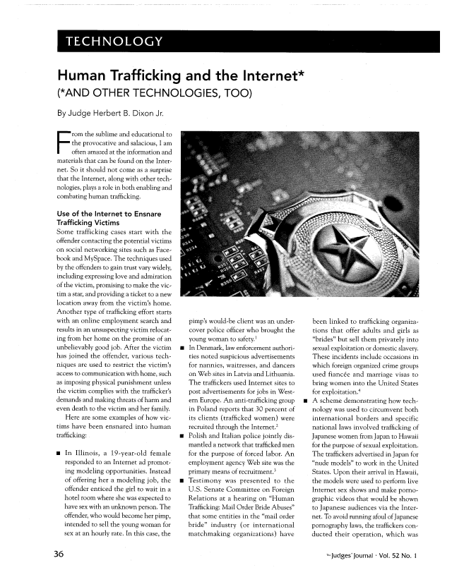 Human Trafficking And The Internet And Other Technologies Too Technology 52 Judges Journal 2013