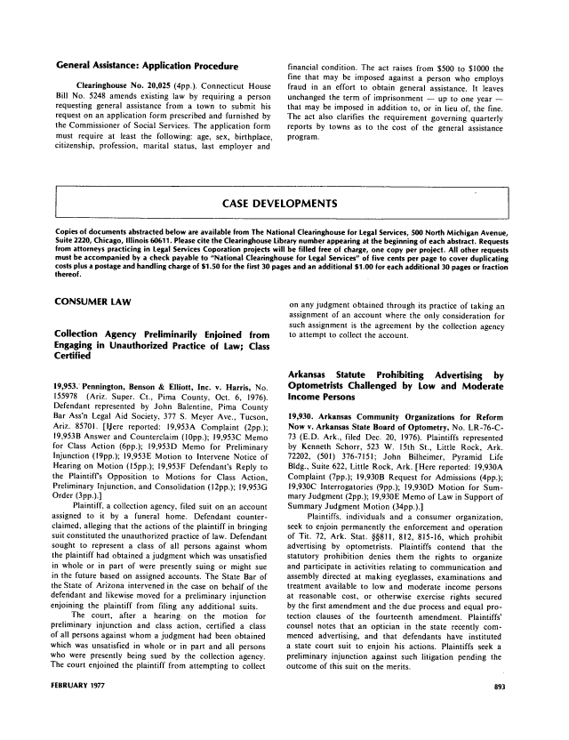 Case Developments Note 10 Clearinghouse Review 1976 1977