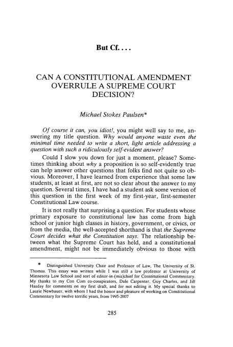 Can a Constitutional Amendment Overrule a Supreme Court Decision But Cf