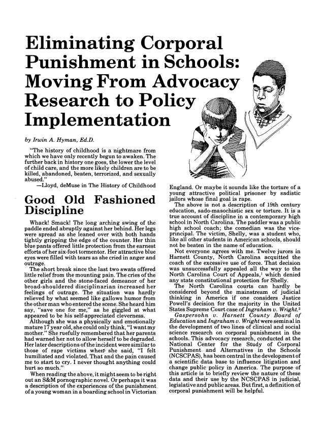 Eliminating Corporal Punishment In Schools Moving From Advocacy Research To Policy