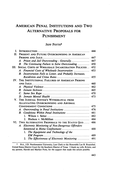American Penal Institutions And Two Alternative Proposals For Punishment 34 South Texas Law