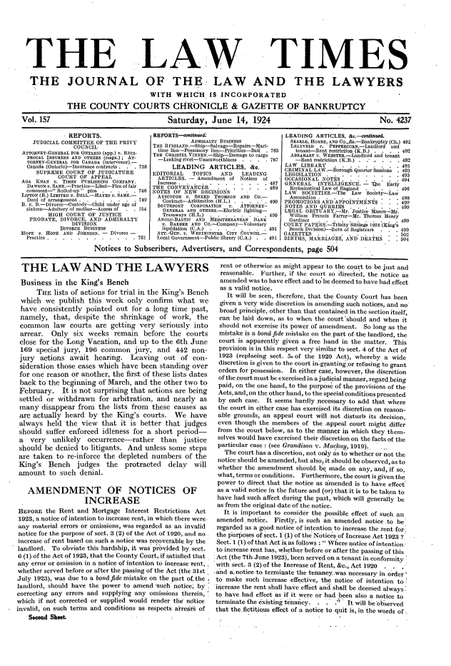 No 4237 157 Law Times 1924