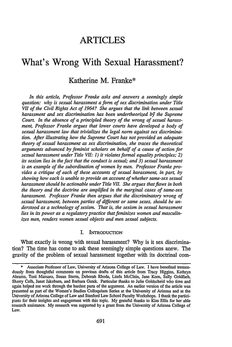 What S Wrong With Sexual Harassment 49 Stanford Law Review 1996 1997