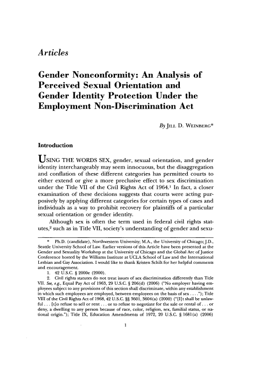 Gender Nonconformity An Analysis Of Perceived Sexual Orientation And Gender Identity Protection