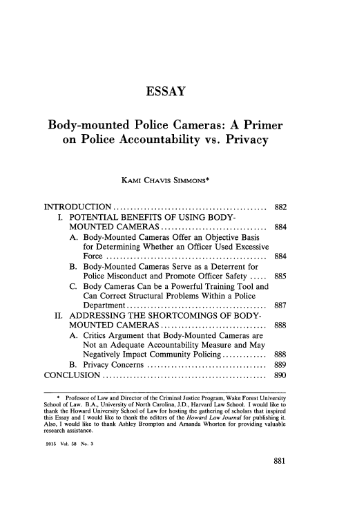 thesis statement for police body cameras
