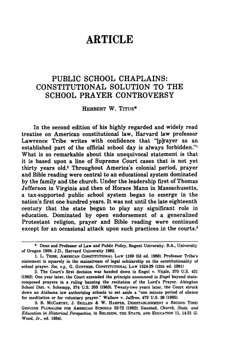 Public School Chaplains Constitutional Solution To The School Prayer Controversy 1 Regent
