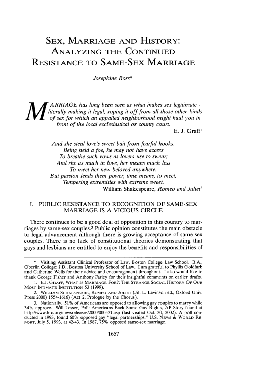 Sex Marriage And History Analyzing The Continued Resistance To Same Sex Marriage 55 Smu Law