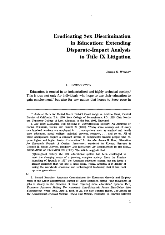 Eradicating Sex Discrimination In Education Extending Disparate Impact Analysis To Title Ix