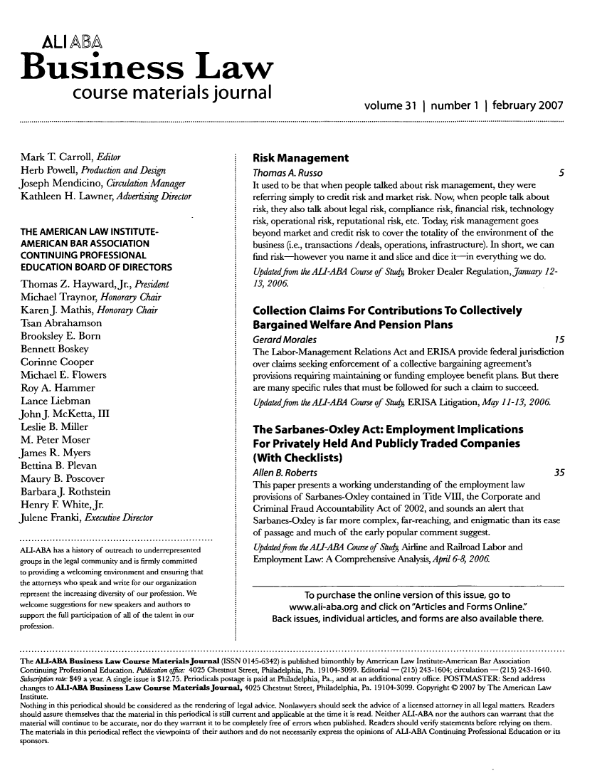 Ali Aba Business Law Course Materials Journal V 31