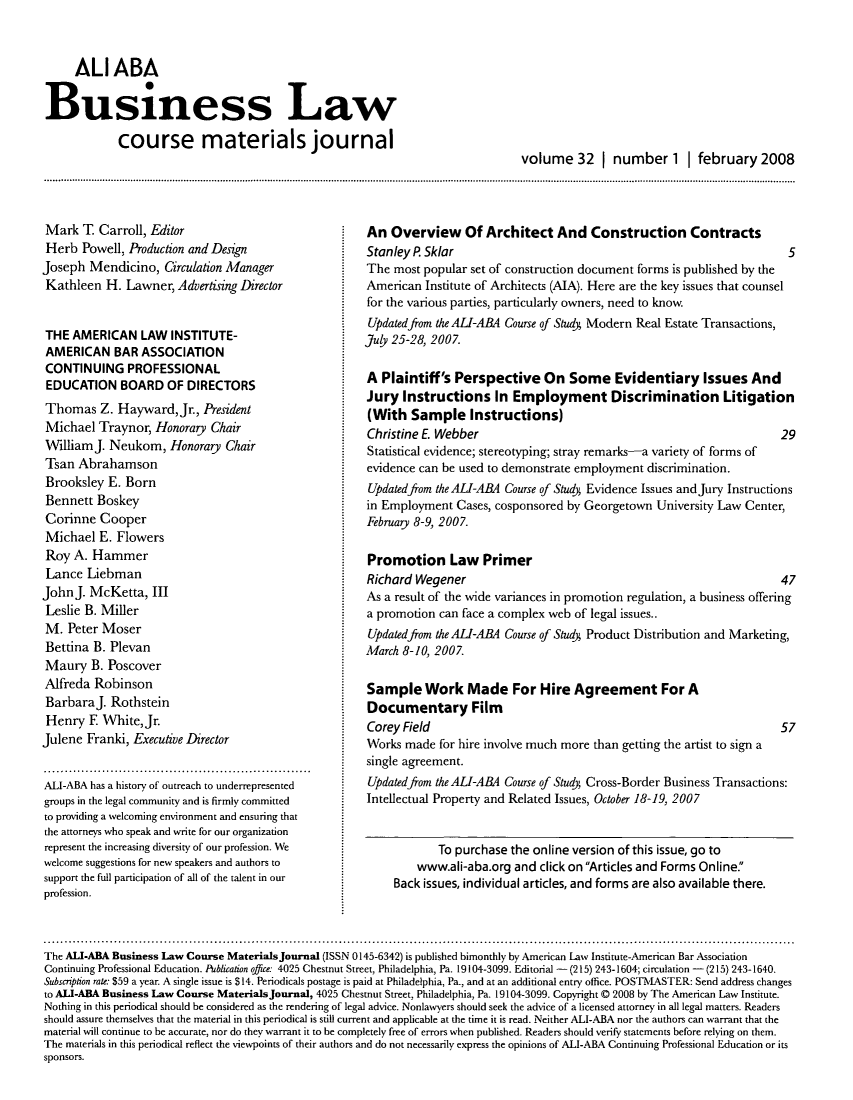 Ali Aba Business Law Course Materials Journal V 32