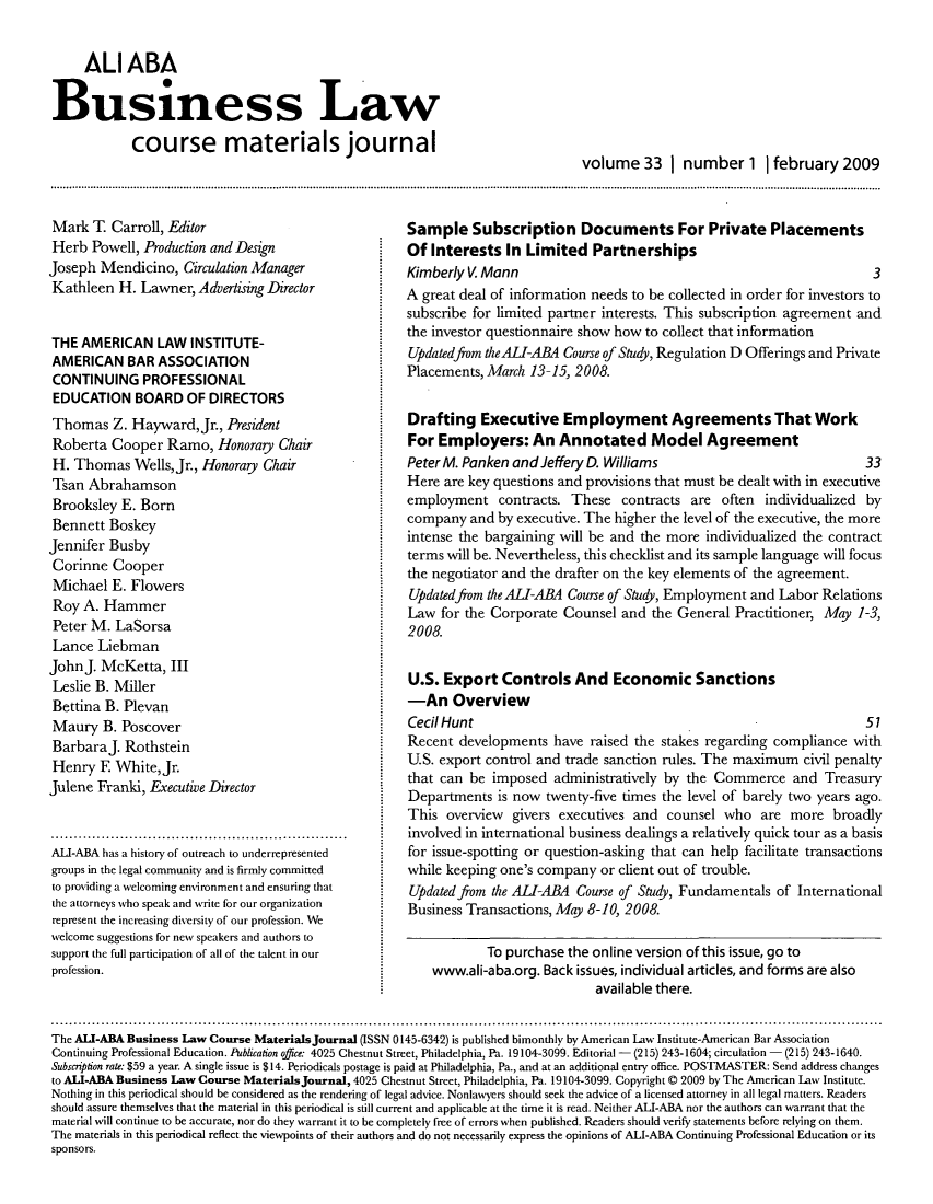 Ali Aba Business Law Course Materials Journal V 33