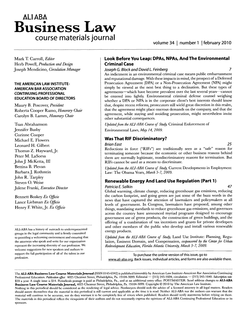 Ali Aba Business Law Course Materials Journal V 34